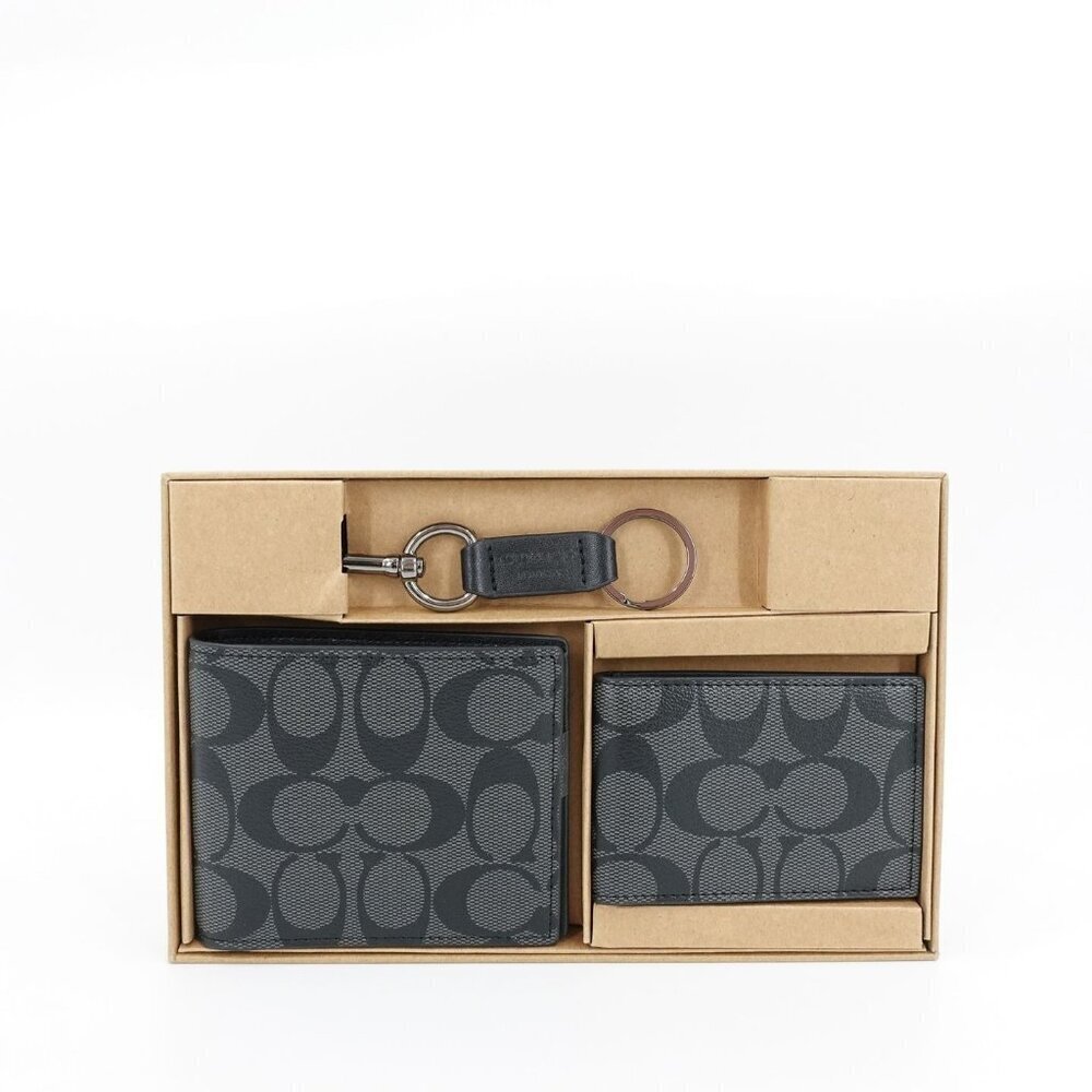 Coach Boxed 3 In 1 Wallet Gift Set Charcoal Black OS